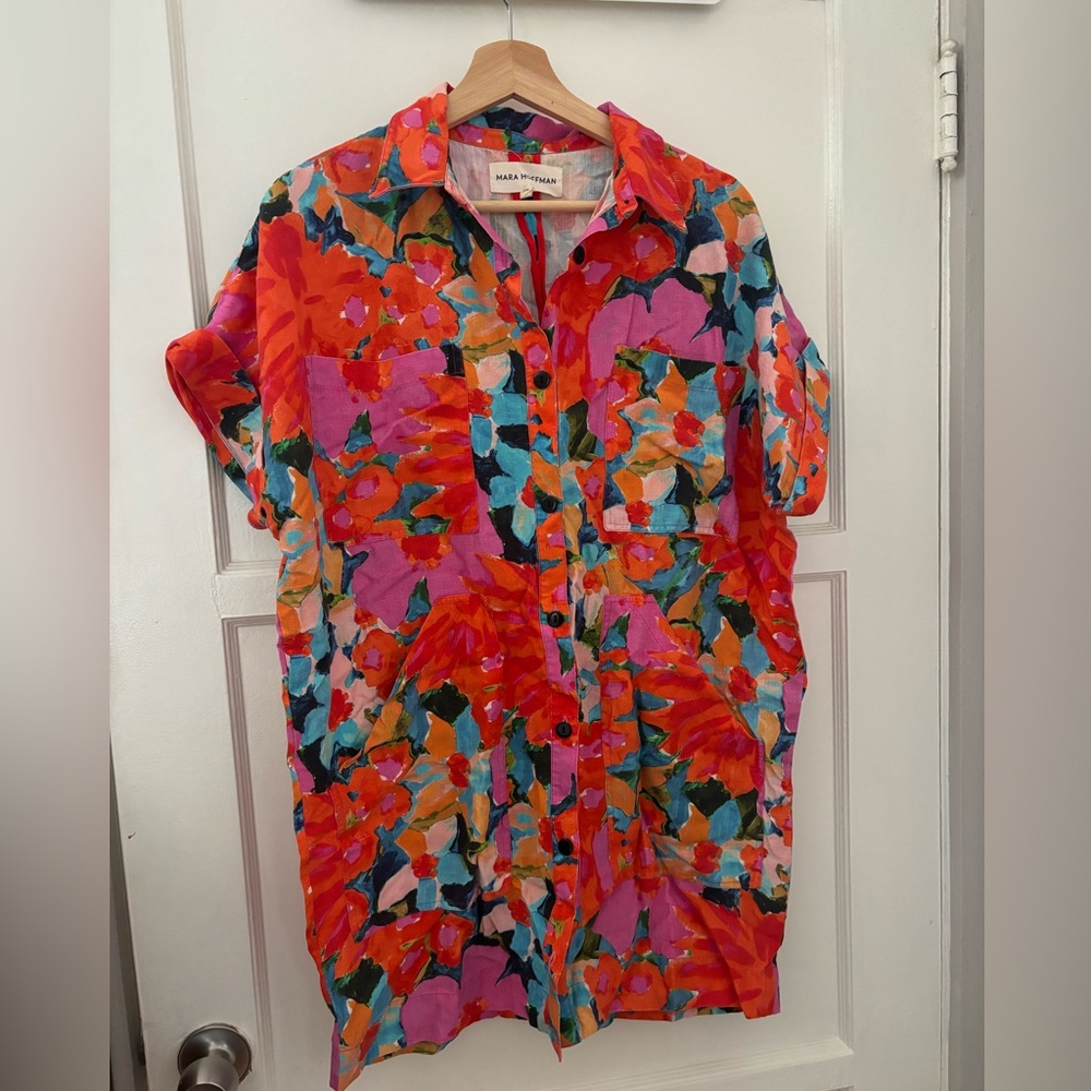 MARA HOFFMAN floral button up shirt dress